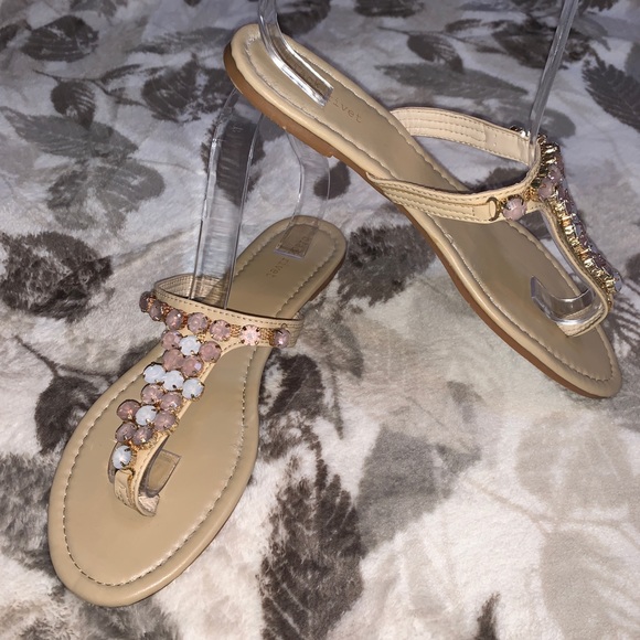 Black Rivet Shoes Black Rivet Gold Rhinestone Thong Sandals Size 95